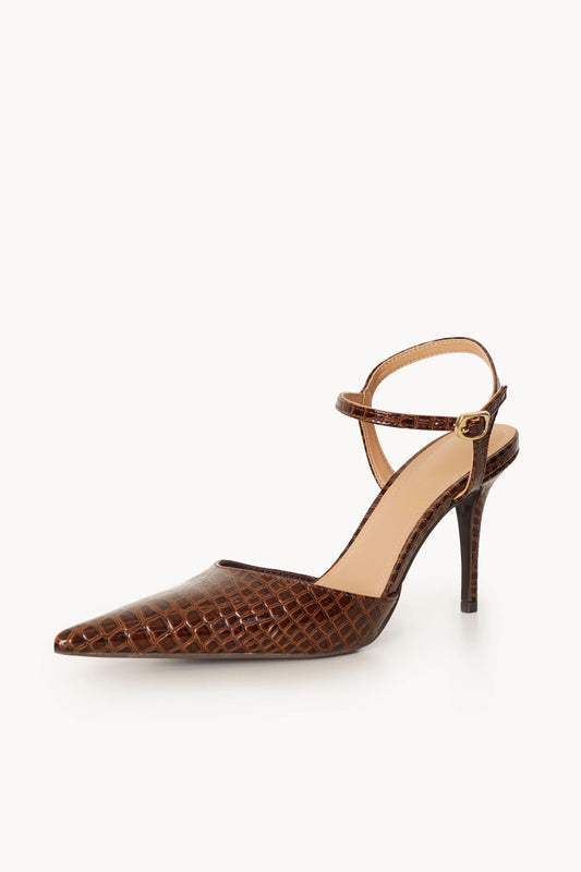 ANKLE STRAP STILETTO: BROWN CROC