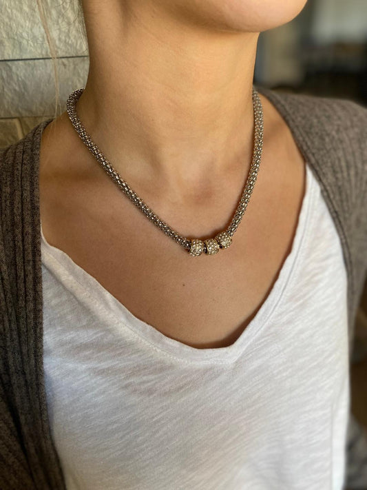 TRIPLE CHARM NECKLACE/SILVER