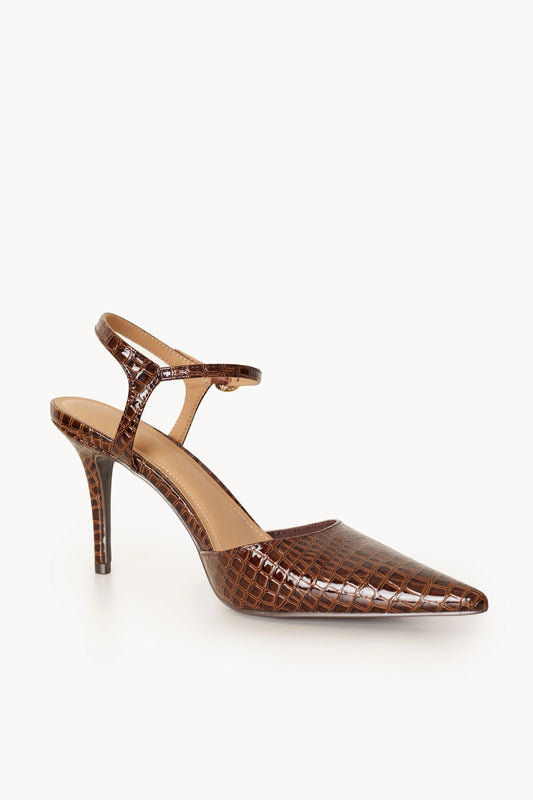 ANKLE STRAP STILETTO: BROWN CROC