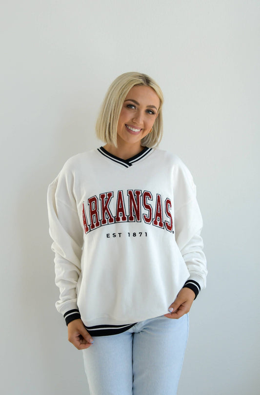 Arkansas Allen Chenille Varsity V-neck Sweater