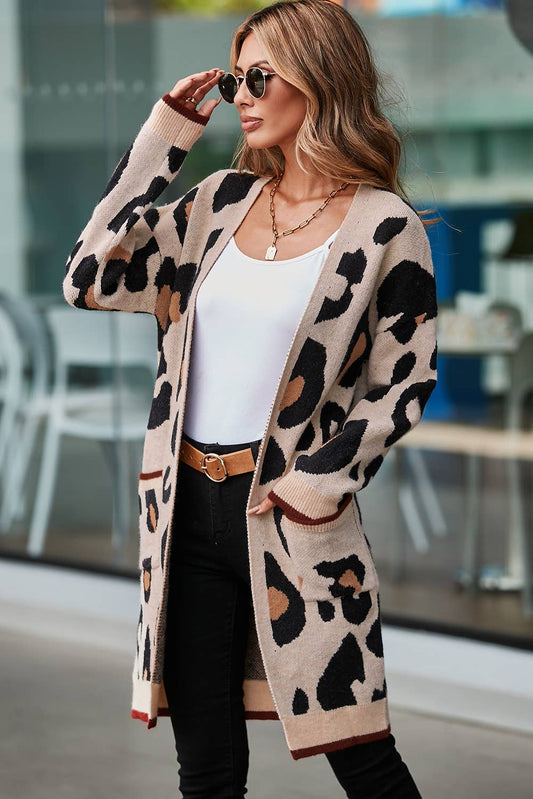 Leopard Animal Print Open Midi Cardigan